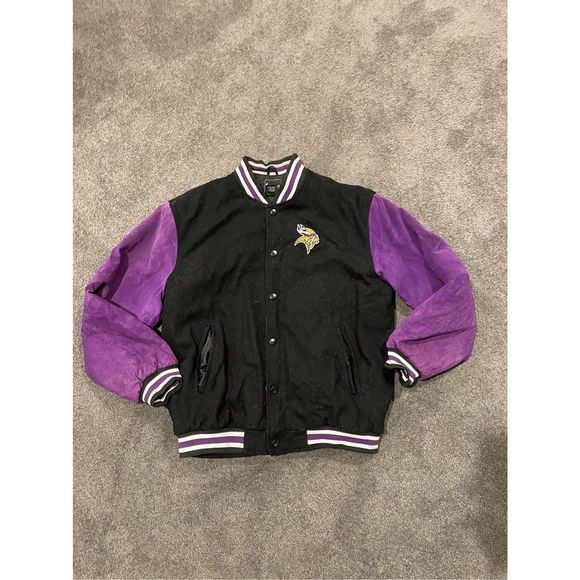 Vintage 90s Starter Varsity Jacket Adult‎ Sz XL Wool & Leather Lined MN Vikings - Picture 1 of 5